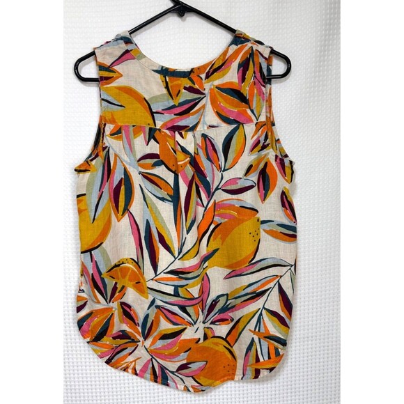 C&C California Sleeveless Tank Top Shirt Size M 100% Linen Tropical Lemon Beach - Picture 2 of 8